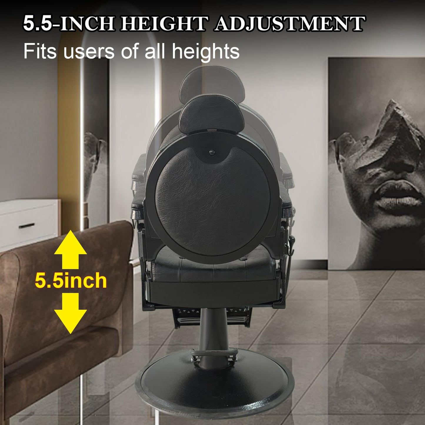 Sannewsta Commercial Barber Chair - Genuine Leather, Flip Footrest, 450 lbs Capacity Vintage Styling Chair for High Traffic Salons