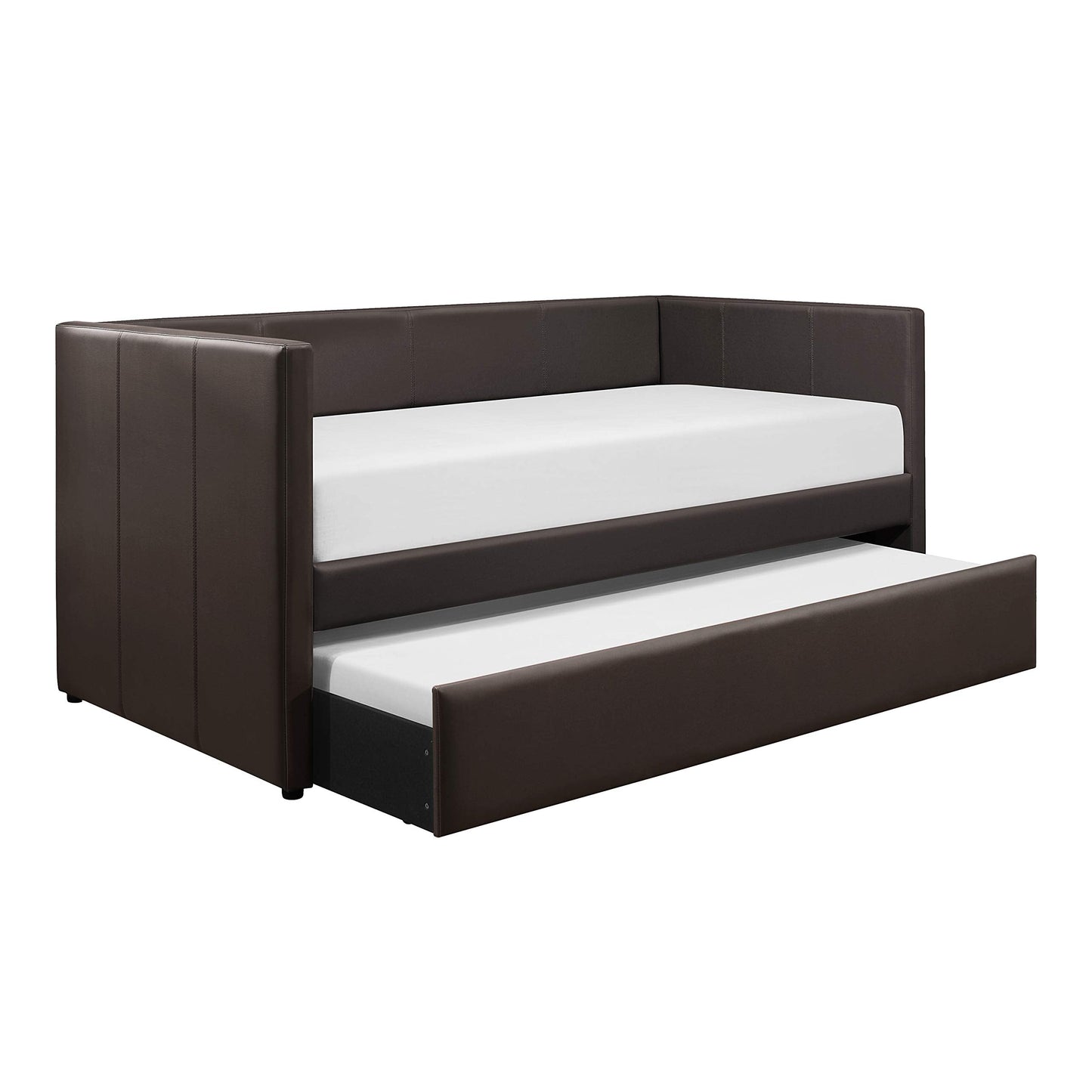 Lexicon Adeline Faux Leather Upholstered Daybed and Trundle, Twin, Brown