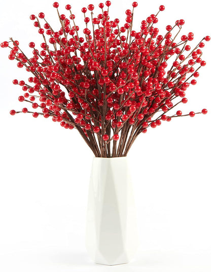 12 Pack 17'' joyhalo Red Berry Stems - Holly Berry Stems, Red Berries Christmas Decor, Red Berry Picks for Christmas