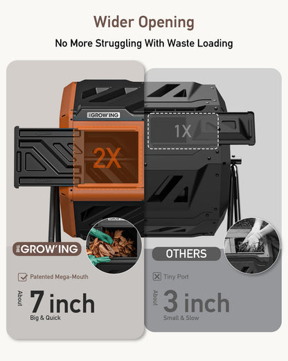 THEGROW'ING 43 Gallon Dual Chamber Compost Bin with Built-in Nuts, Outdoor Rotating Composter Tumbler for Garden Backyard, Orange