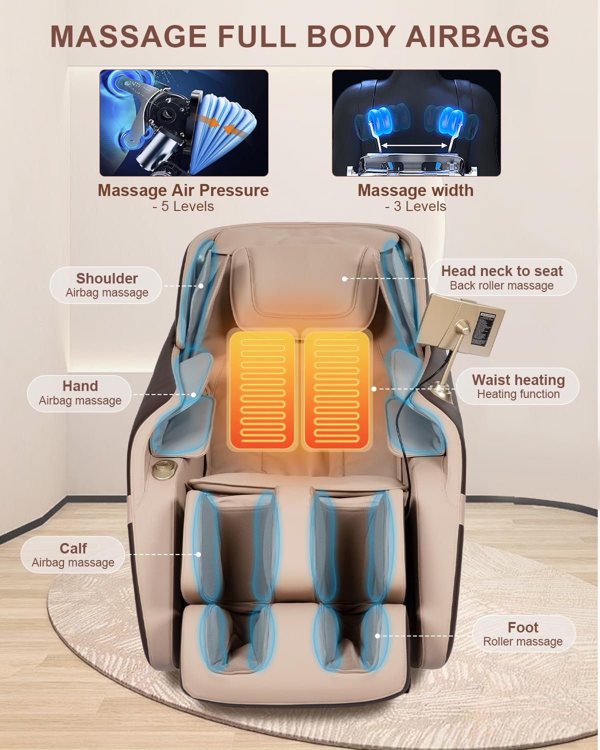 RELX 2026 Massage Chair Full Body, Zero Gravity Airbag Shiatsu Massage Chair with SL-Track, Heating, AI Control, Body Scan, 13 Modes, Foot Rollers, and Deep Yoga Stretch (Coffee)