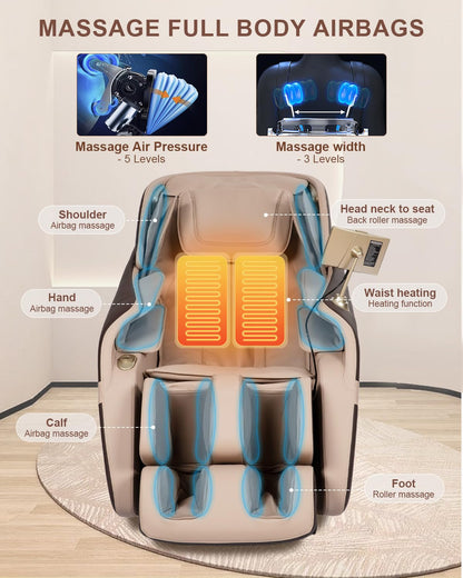 RELX 2026 Massage Chair Full Body, Zero Gravity Airbag Shiatsu Massage Chair with SL-Track, Heating, AI Control, Body Scan, 13 Modes, Foot Rollers, and Deep Yoga Stretch (Coffee)