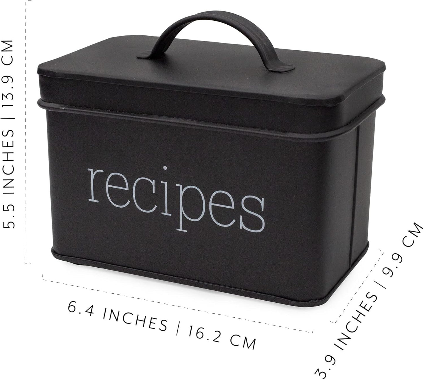 AuldHome Farmhouse Enamelware Recipe Box (Black) for 4 x 6 Inch Recipe Cards