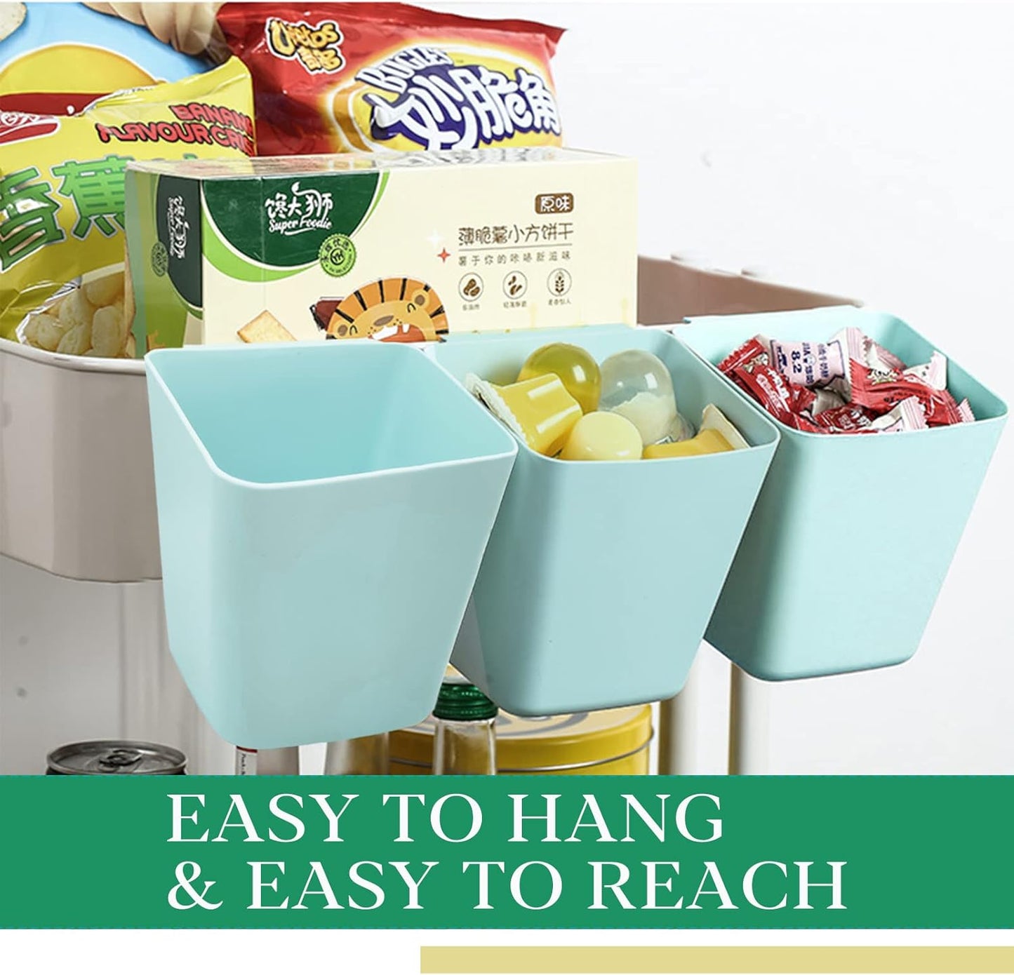 FMOACEN 6 Pack Hanging Cup Holder Rolling Cart Organizer Accessories Trolley Basket Storage Hanging Bucket Hanging