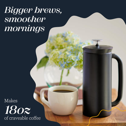 ESPRO Pro P7 French Press Stainless Steel 304 – Patented Double Walled Micro-Filter Insulated French Press Coffee Maker, Grit-Free Brew - Heat Resistant BPA Free - Matte Black (18oz)
