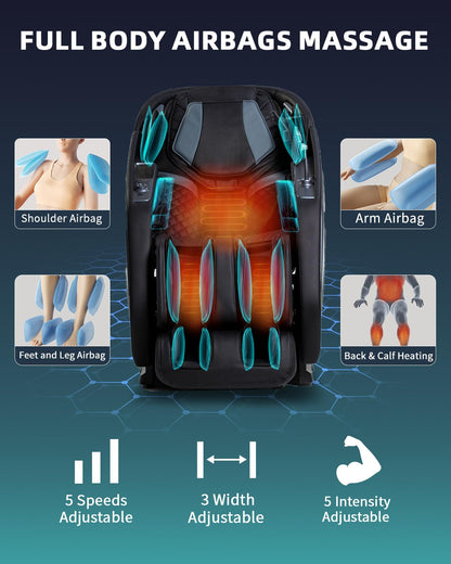 RelaxRelife Full Body Zero Gravity Massage Chair with Body Scan 4D Intelligent Shiatsu Strecth Massage, Back/Leg Heated with AI Voice Control Bluetooth Speaker Airbags SL Track Massage Black