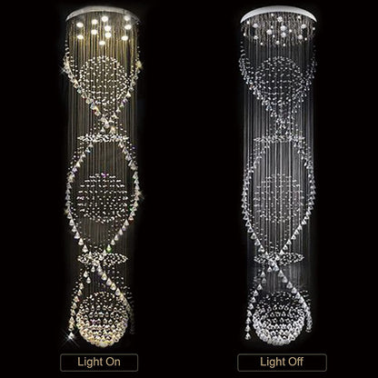 7PM Chandelier for Staircase, Crystal Foyer Chandelier High Ceiling, Modern Raindrop Chandeliers Flush Mount Ceiling Light Fixture for Spiral Staircase, Foyer, Entryway, High Ceiling W25.6 X H 98.4"