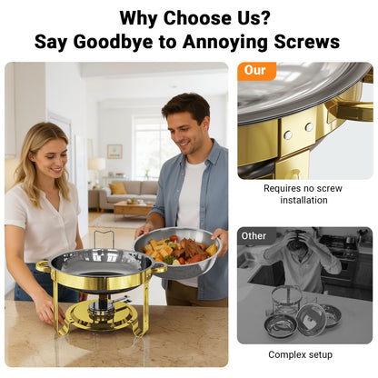 Chafing Dishes for Buffet 4 Pack, 5QT Round Stainless Steel Chafing Dish Set Food Pan with Lid, Buffet Warmers Sets for Home, Gatherings, Birthday, Parties, Church Events,Catering Events