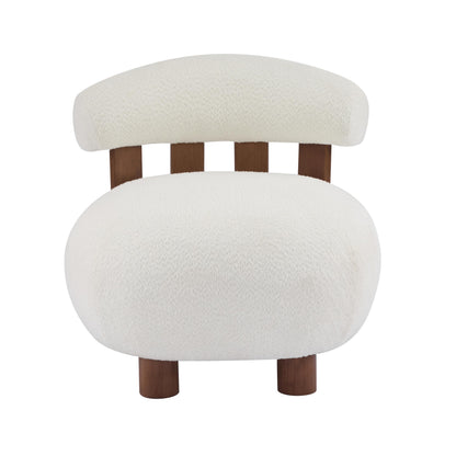 Merax Modern Boucle Accent Chair, Upholstered Barrel Armlesschair with Solid Wood Legs, Comfy Lounge Reading Chair for Living Room Bedroom, White