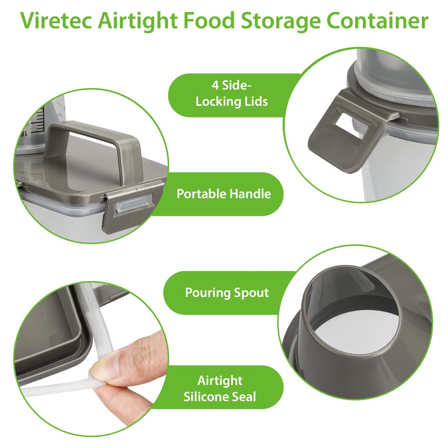 Viretec Rice Airtight Storage Container, 3 to 5Lbs Cereal Dry Food Flour Bin, Pet Dog Cat Food Dispenser with Measuring Cup, BPA Free Clear Plastic Kitchen and Pantry Organization Bin for Sugar