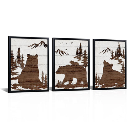 DuoBaorom Bear Silhouette Wooden Print Bathroom Lodge Decor for Wall