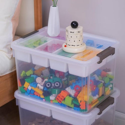 Citylife 32 QT Plastic Storage Bins - Large Stackable Containers with Removable Tray | Organize Crafts, Clothes & Office Supplies (4 Pack)