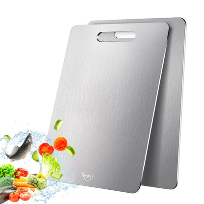 2 Pack Titanium Cutting Board-100% Pure Titanium Cutting Boards For Kitche,Easy to clean, Double-sided food-grade Cutting Board For Meats, Fruits And Vegetables (18 * 12)