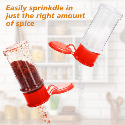Amyhill 100 Pcs Plastic Spice Bottles Spice Jars with Cap Seasoning Jars Shaker 2 Oz/ 60ml Clear Bottle Containers with Shaker Lids for Storing Herbs and Seasoning Powders (Red)