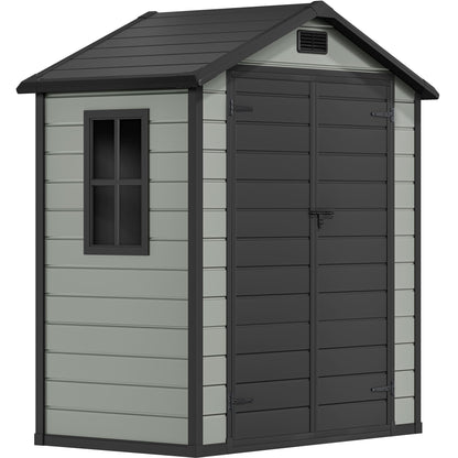 DWVO 6x4 FT Outdoor Storage Shed with Reinforced Floor, Resin Storage Shed with Lockable Door, Window and Vents, Waterproof Plastic Tool Shed for Garden Patio Backyard