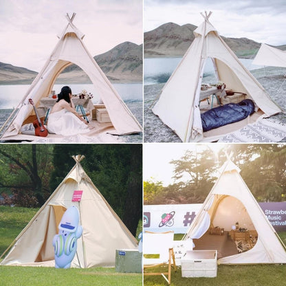 Latourreg 2 Person Outdoor Camping of 2M Canvas Camping Pyramid Tent Large Adult Teepee Pagoda Tent