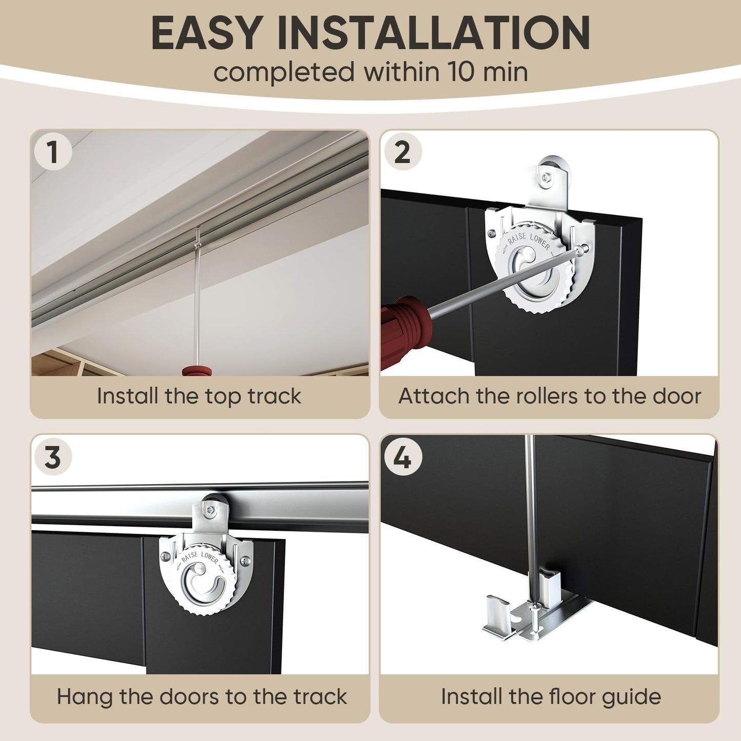 JUBEST 48" x 80" Mirror Closet Door, Preassembled One Side Mirror Door with Hardware Kit & Matching Fascia, Solid Wood Frame with Water-Proof PVC Surface, Easy to Install, Black
