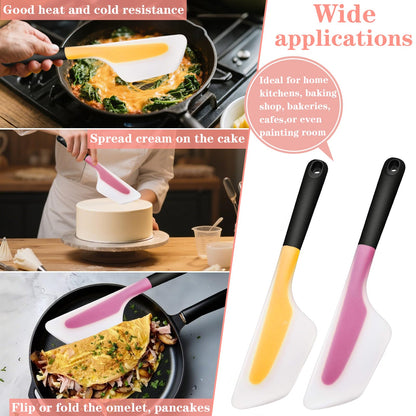 Bigwinyep Omelette Spatula, Silicone Spatula Heat Resistant Flip and Fold Omelette Turner for Kitchen Omelet Pancake Crepes, Pink&Yellow