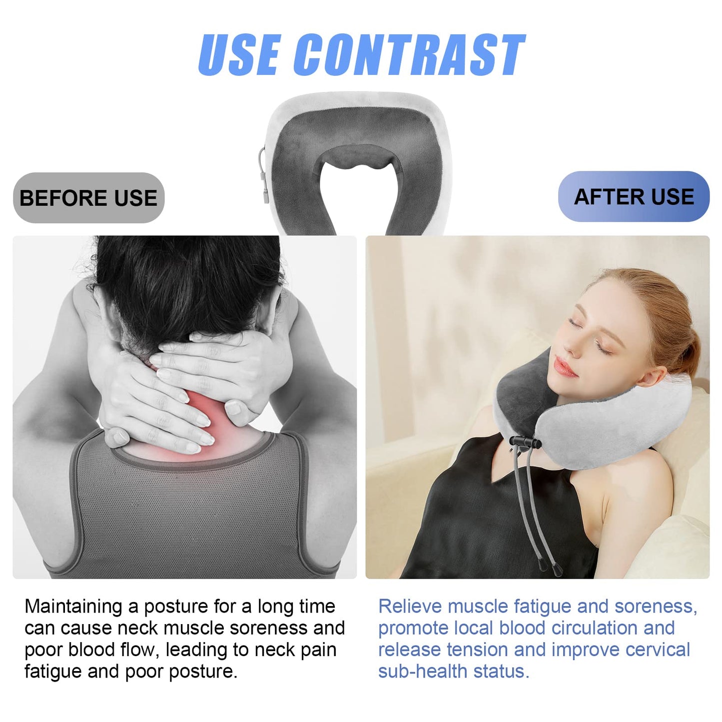 Travel Neck Pillow/Electric Neck Massager with Heating, Memory Foam Pillow for Neck Pain Relief, Neck Support Pillow for Airplane, Car, Office, Gift (Grey)