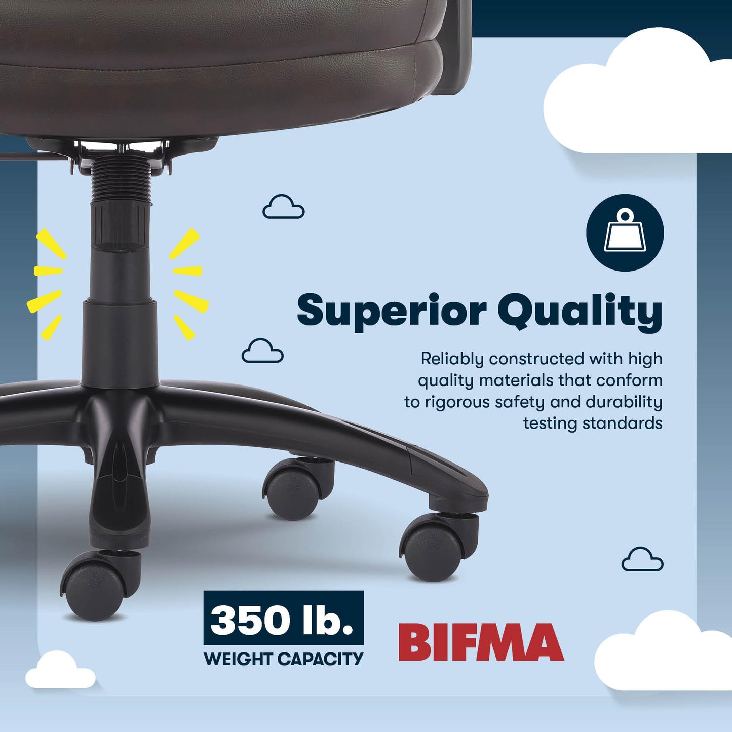 Serta Comfort Executive Big & Tall Office Chair, Ergonomic High-Back Computer DeskChair, Semi Plush Cushion Seat, Soft Padded Armrests, SertaQuality Foam, Metal Swivel Base, Bonded Leather, Black