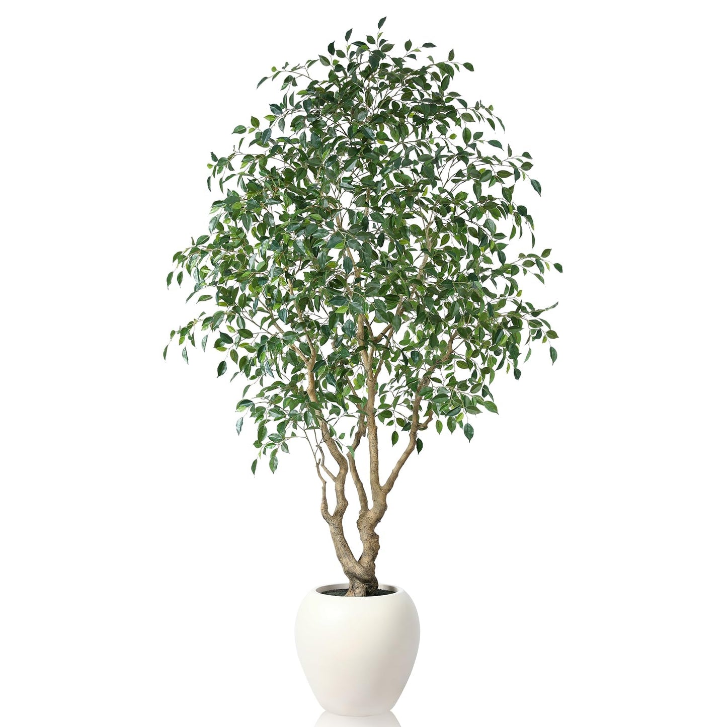 SOGUYI Ficus Tree Artificial Indoor, 8 Feet Tall Faux Ficus Tree with Round Artisan Planter, Premium Handmade, Realistic Trunk & Lifelike Leaves, Perfect for Large Spaces & Elegant Home/Office Decor