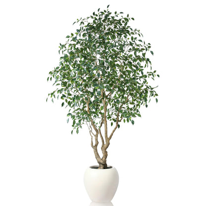 SOGUYI Ficus Tree Artificial Indoor, 8 Feet Tall Faux Ficus Tree with Round Artisan Planter, Premium Handmade, Realistic Trunk & Lifelike Leaves, Perfect for Large Spaces & Elegant Home/Office Decor