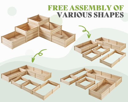 SPECRAFT Raised Garden Bed 3-Tier Outdoor Planter Box, Fir Wood with Dividers, Shape Adjustable, Tool-Free Assembly, Ideal for Growing Vegetables, Herbs & Flowers
