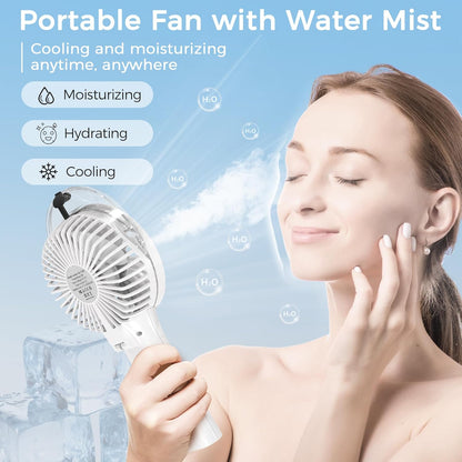 COMLIFE Portable Handheld Misting Fan, 3000mAh Rechargeable Battery Operated Spray Water Mist Fan for Travel