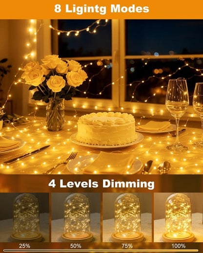 Btfarm Rechargeable Fairy Lights - 33FT 100LED Twinkle String Lights with Remote & Timer | Waterproof Warm White for Indoor & Outdoor Decor