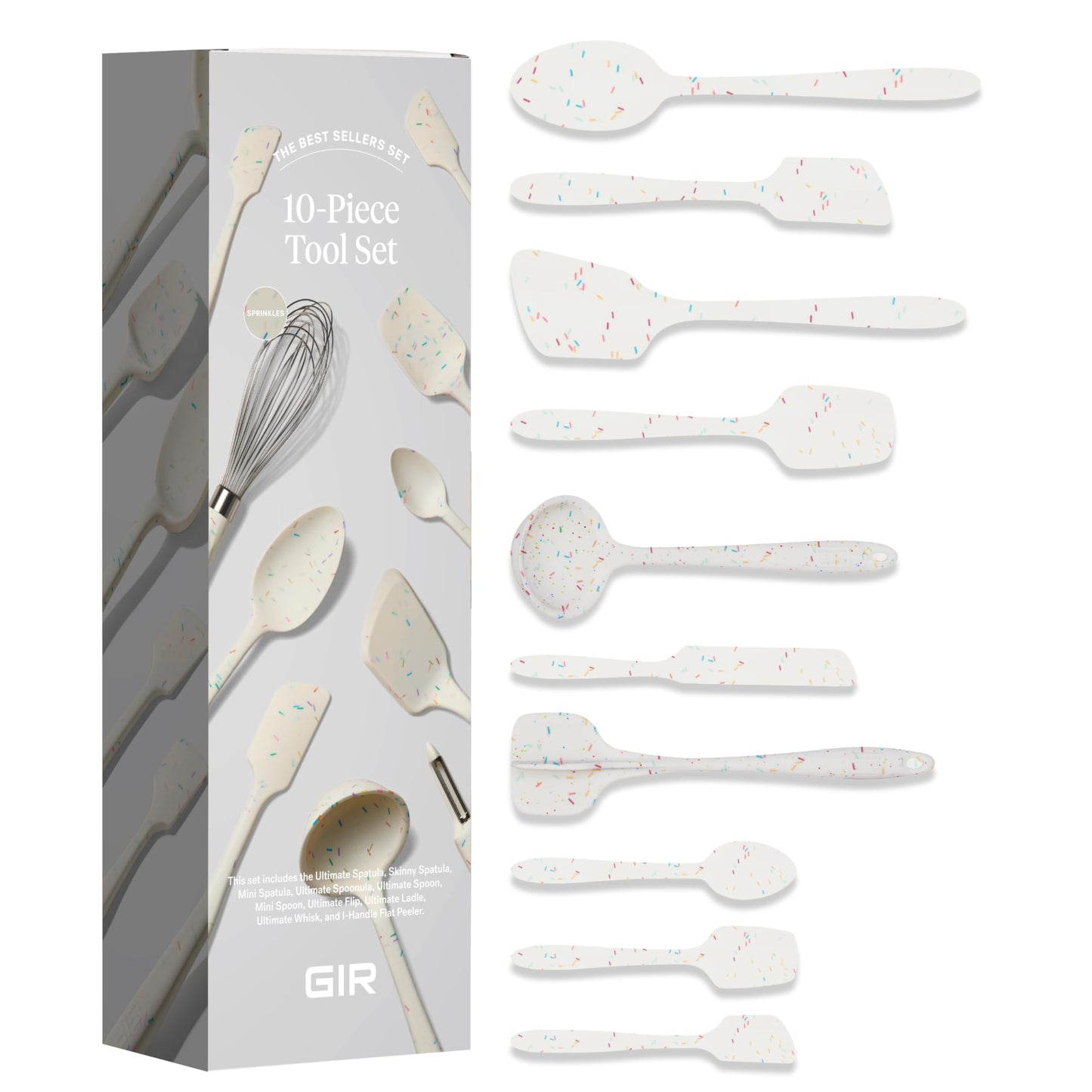 GIR: Get It Right 10-Piece Silicone Ultimate Kitchen Utensil Set – Spatulas, Ladle, Flip, Spoons, Whisk, Peeler & Spoonula – Nonstick, Non-Toxic, Heat-Resistant – Sprinkles