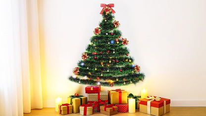 PWSOMJ 32 Feet Christmas Garland with Lights, DIY Christmas Tree Wall Corner Decor Tinsel Garland with Butterfly, Flower and Balls, Battery Operated (Battery Not Included) for DIY Decoration