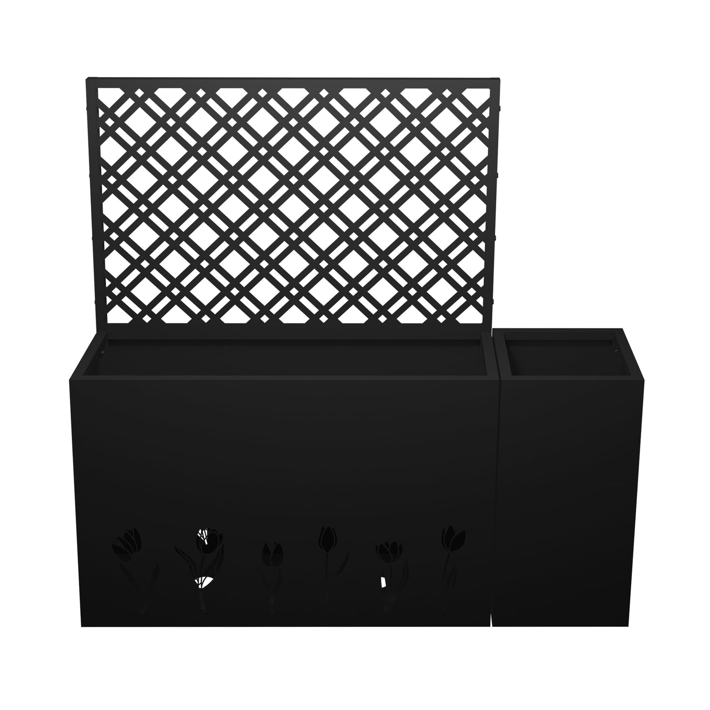 Pasirou 2-Piece Metal Planter Box with Trellis- 23.6in Depth Raised Garden Bed for Outdoor Indoor Use, Galvanized Steel Flower Planter with Drainage Holes