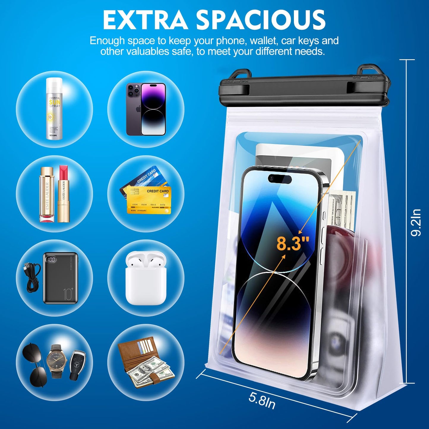 PEDVSTY Large Waterproof Phone Pouch [with Sealing Strip], Cell Phone Dry Bag for iPhone 16 15 14 13 Pro Max Galaxy S25 S24 S23 S22 All Devices, Floating Water Proof Bag for Beach Water Park White