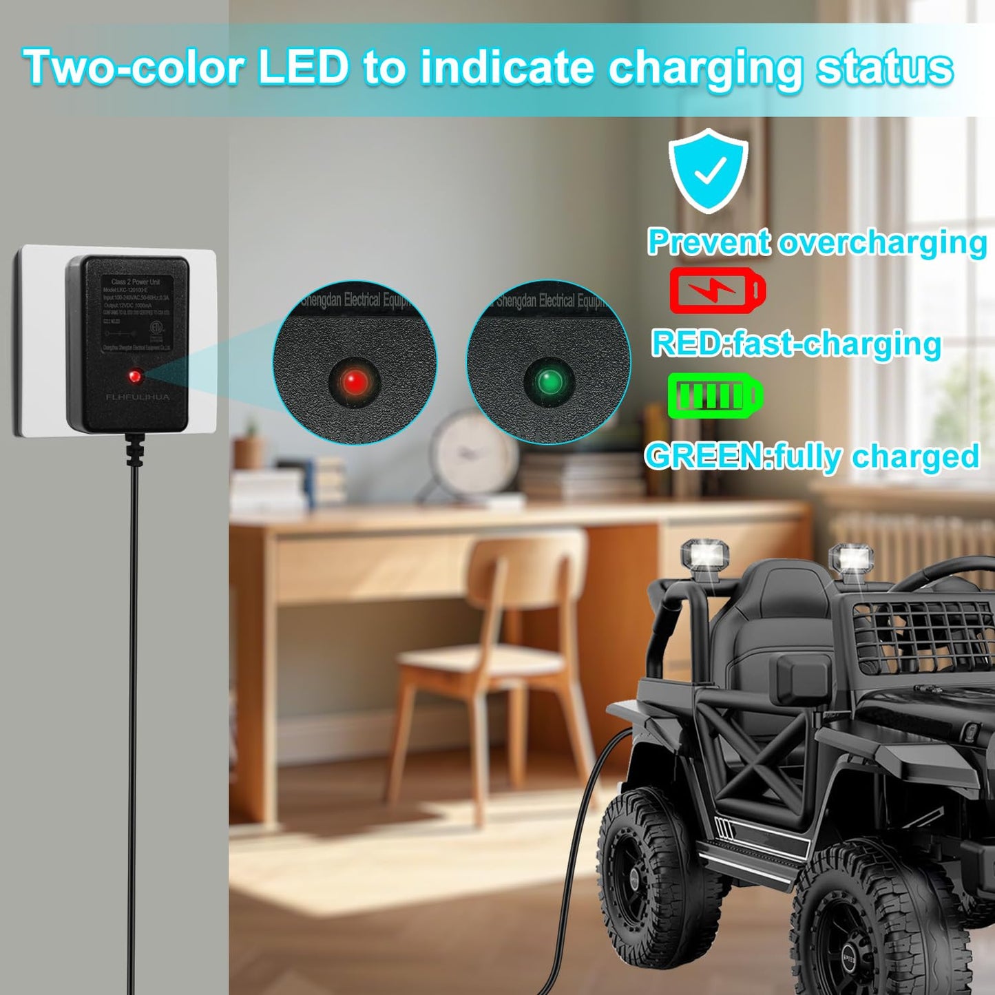 12 Volt Battery Charger for Ride On Toys 12V Kids Ride On Car Charger for Best Choice Products Wrangler SUV Kid Trax Dynacraft Toy Car 12v Universal Charger baby electric Battery Power Supplies
