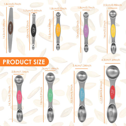 Magnetic Measuring Spoons Stainless Steel Double Sided Teaspoon Easy to Clean Measuring Spoons Nesting Teaspoons Solid Nesting Tablespoon Teaspoon for Liquid Ingredients (Colorful Set of 2)