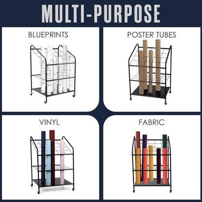 Houseables Blueprint Holder - 20 Slot Architect Storage Rack on Wheels | Durable Print Organizer