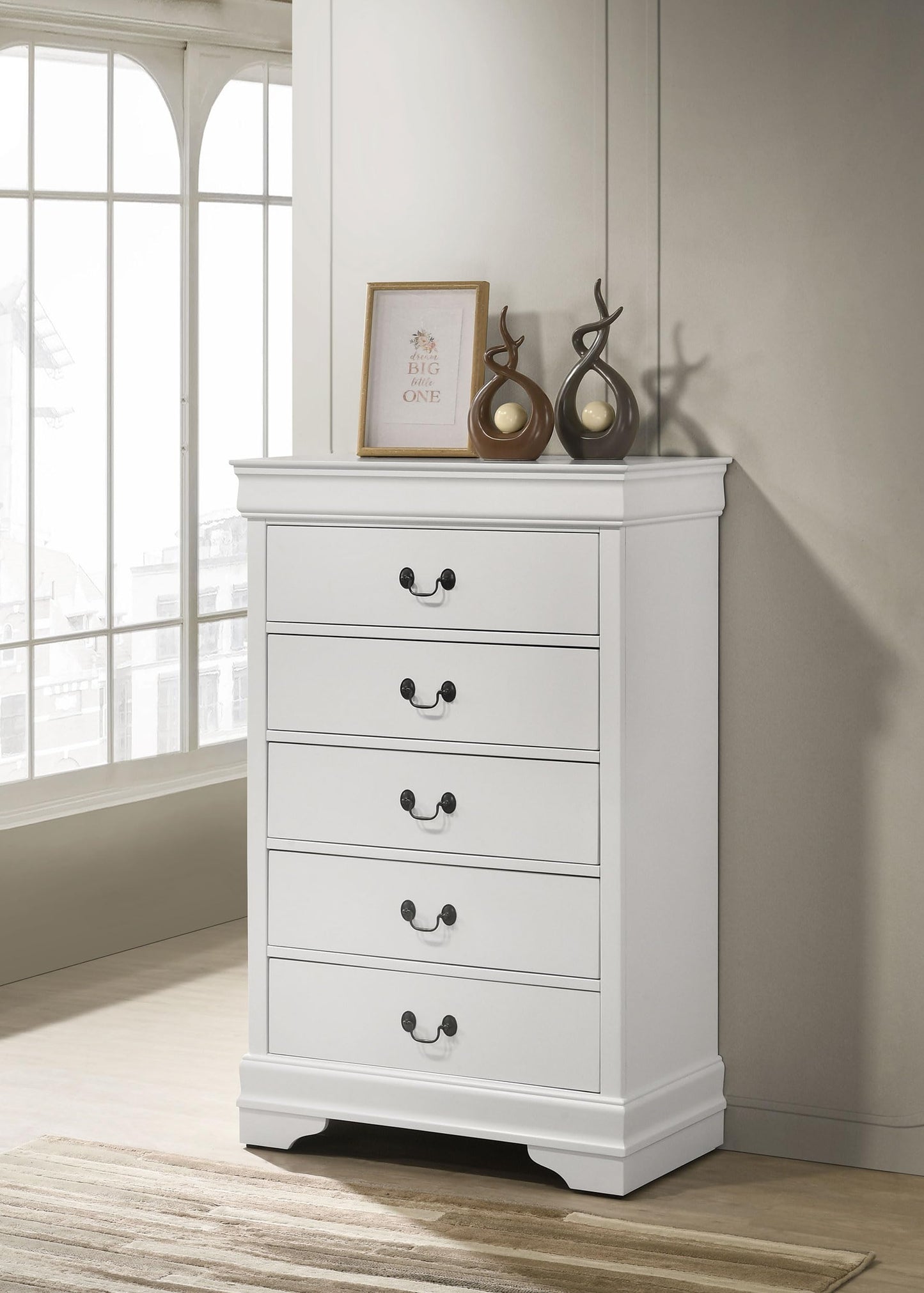 Coaster Home Furnishings - Louis Philippe - Wood - 5-Drawer Chest with Bail Handles, Molded Trim and Bracket Feet - Traditional - Bedroom - White - 202445