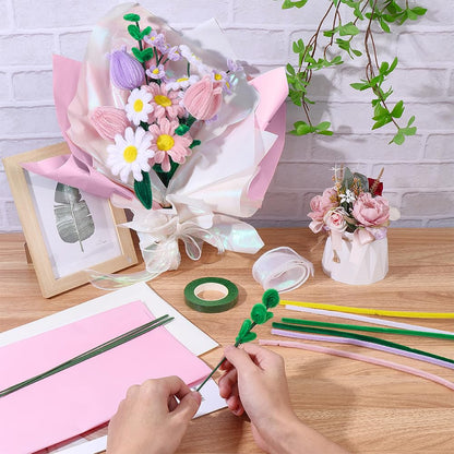 SUNNYCLUE 160Pcs Pipe Cleaners Craft Pipe Cleaner Flower Kit with Video Tutorial Flowers Floral Bouquet Making Supplies Chenille Stems for DIY Art Craft Projects Creative Gift Holiday Wedding Decor