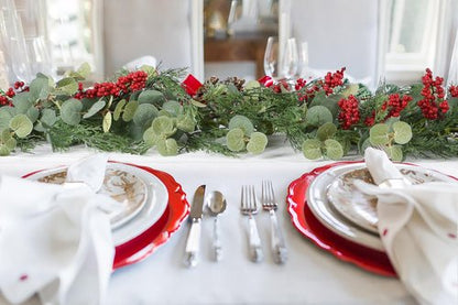 Lvydec Christmas 6Ft Pine Christmas Garland, Realistic Artificial Faux Greenery Garland with Berry and Eucalyptus Leaves Cypress Garland for Mantle Holiday Fireplace Winter Decor