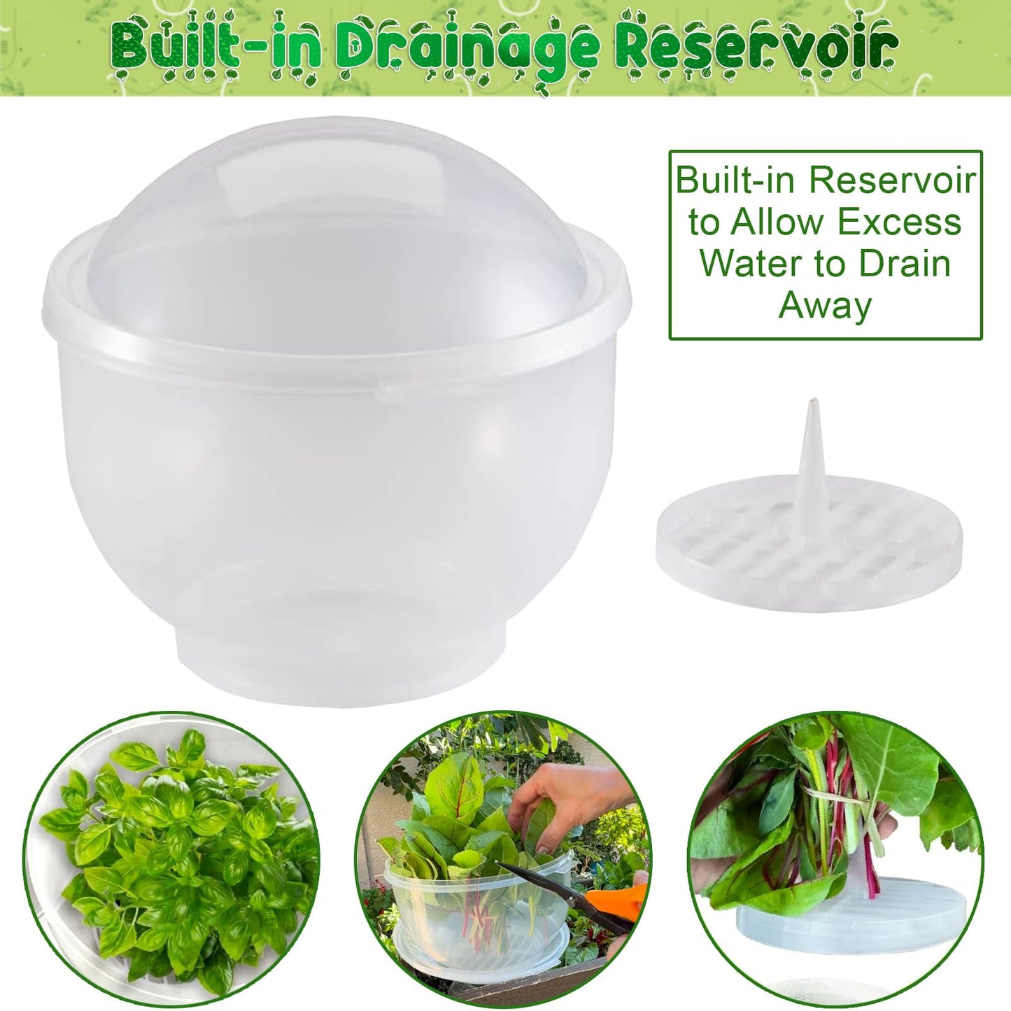 Home-X Lettuce Keeper - BPA-Free Lettuce Keeper for Refrigerator to Keep Salads and Vegetables Fresh - 7" x 8" Lettuce Crisper with Drainage Reservoir - Clear See-Through Vegetable and Fruit Crisper