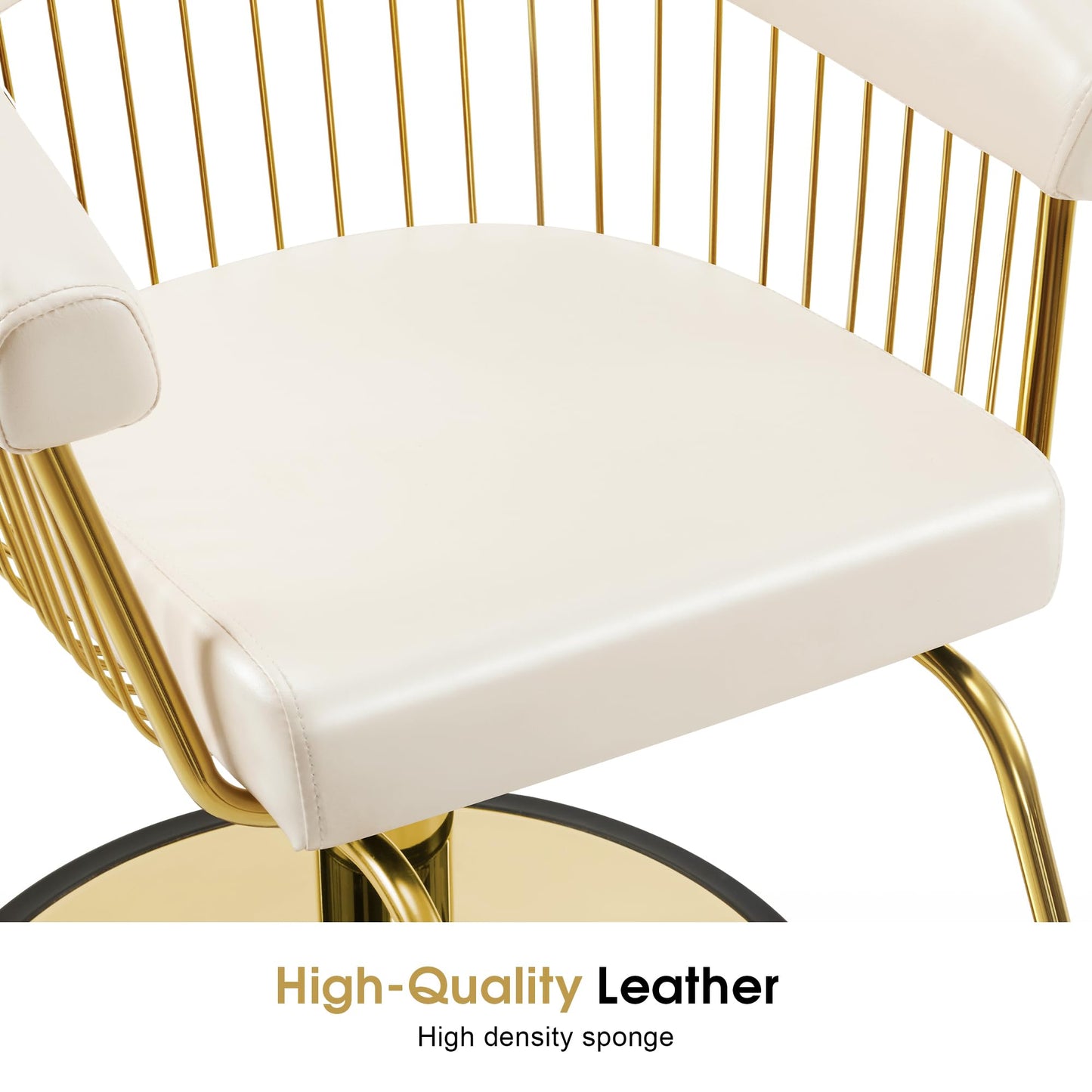 BarberPub Hydraulic Salon Chair, Gold&Black&White Classic Style Barber Chair for Hair Stylist, Iron Frame Beauty Spa Salon Styling Chair with Heavy-Duty Pump for Women Men 8677 (Champagne)