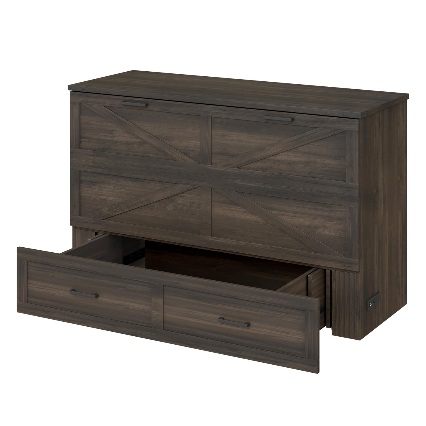 Bellemave Queen Murphy Bed, Cabinet Bed with Charging Station and Storage, Farmhouse Murphy Cabinet with Foldable Panel, Noisy Free, for Guest Bedroom, Living Room, Office, Rustic Gray