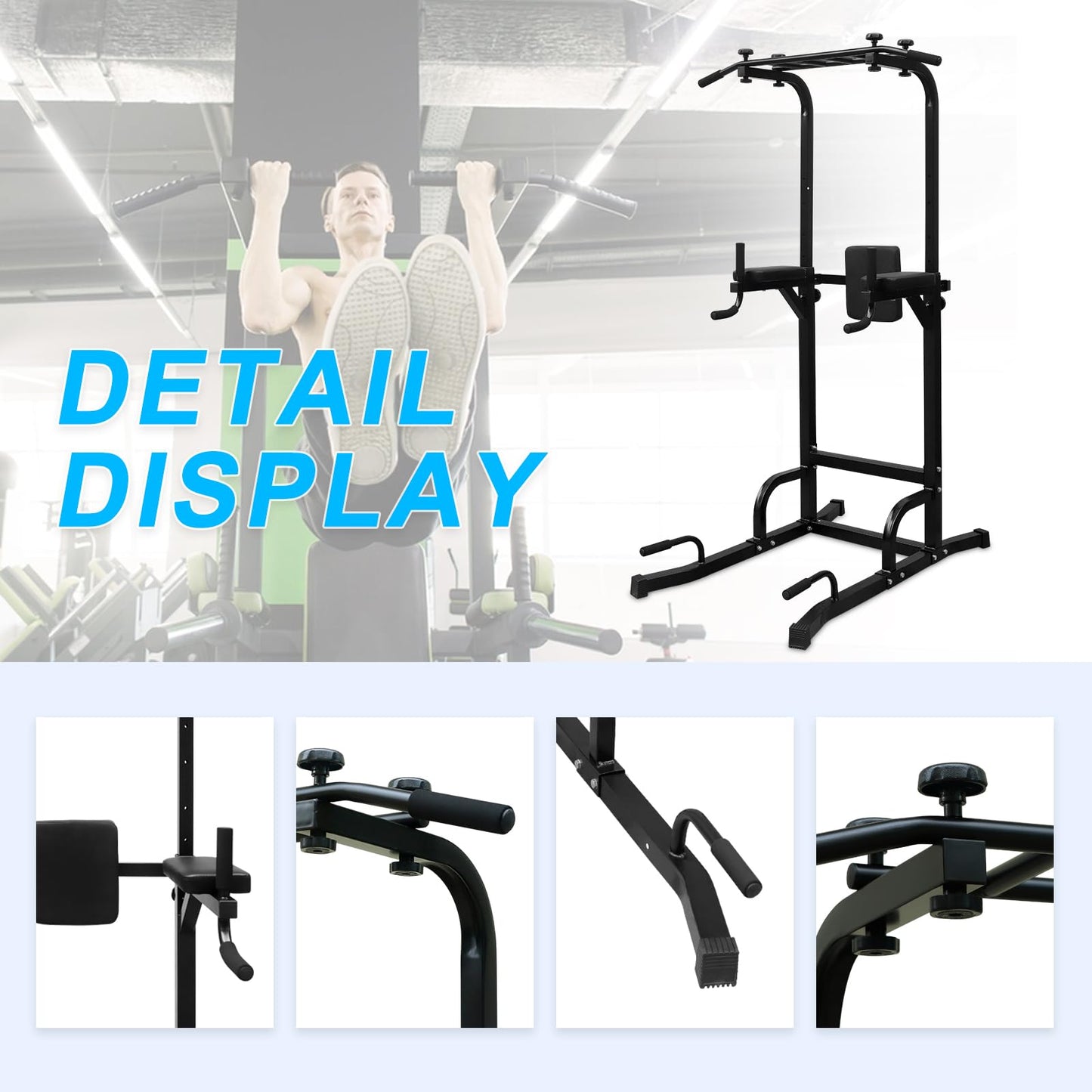 Power Tower Pull Up Bar Dip Station for Strength Training, Multi-Handle Design, Adjustable Height, Home Gym Fitness