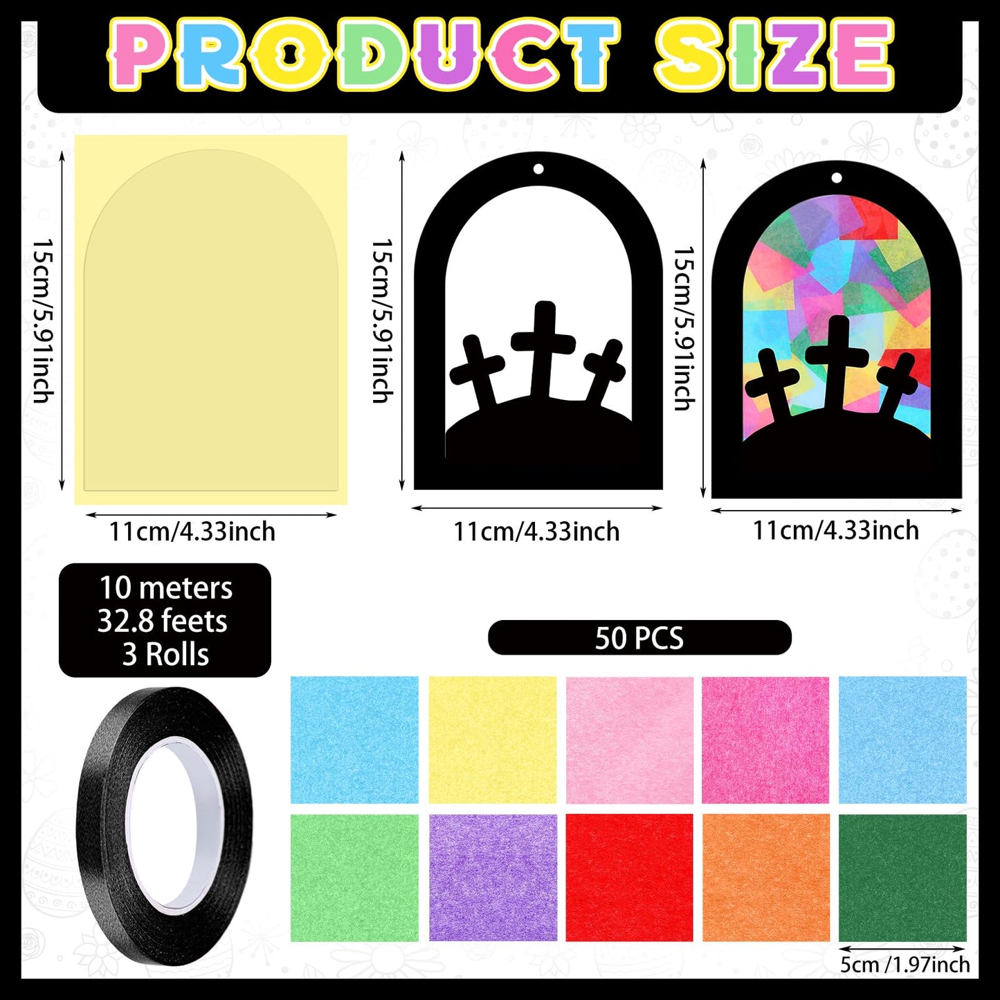 Marsui 36 Sets Easter Crafts Kit for Adults Christian Cross Suncatcher Easter Religious Church Cross Tissue Paper Craft DIY Suncatchers Hanging Ornaments for Home Window Party Supplies