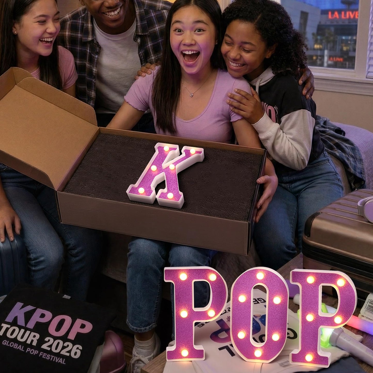 InnovTools Purple KPOP Light Up Marquee Letters, Cordless Plastic LED Sign for K-Pop Room Decor, Wall Mountable Night Light for Teens Music Lovers Birthday Party Concert After-Party