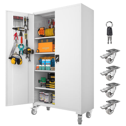 Large Metal Cabinet Two Lockable Metal Doors Four Wheels,Four Adjustable dividers can be Used as Tool File Storage Suitable for garages Schools Gyms Offices