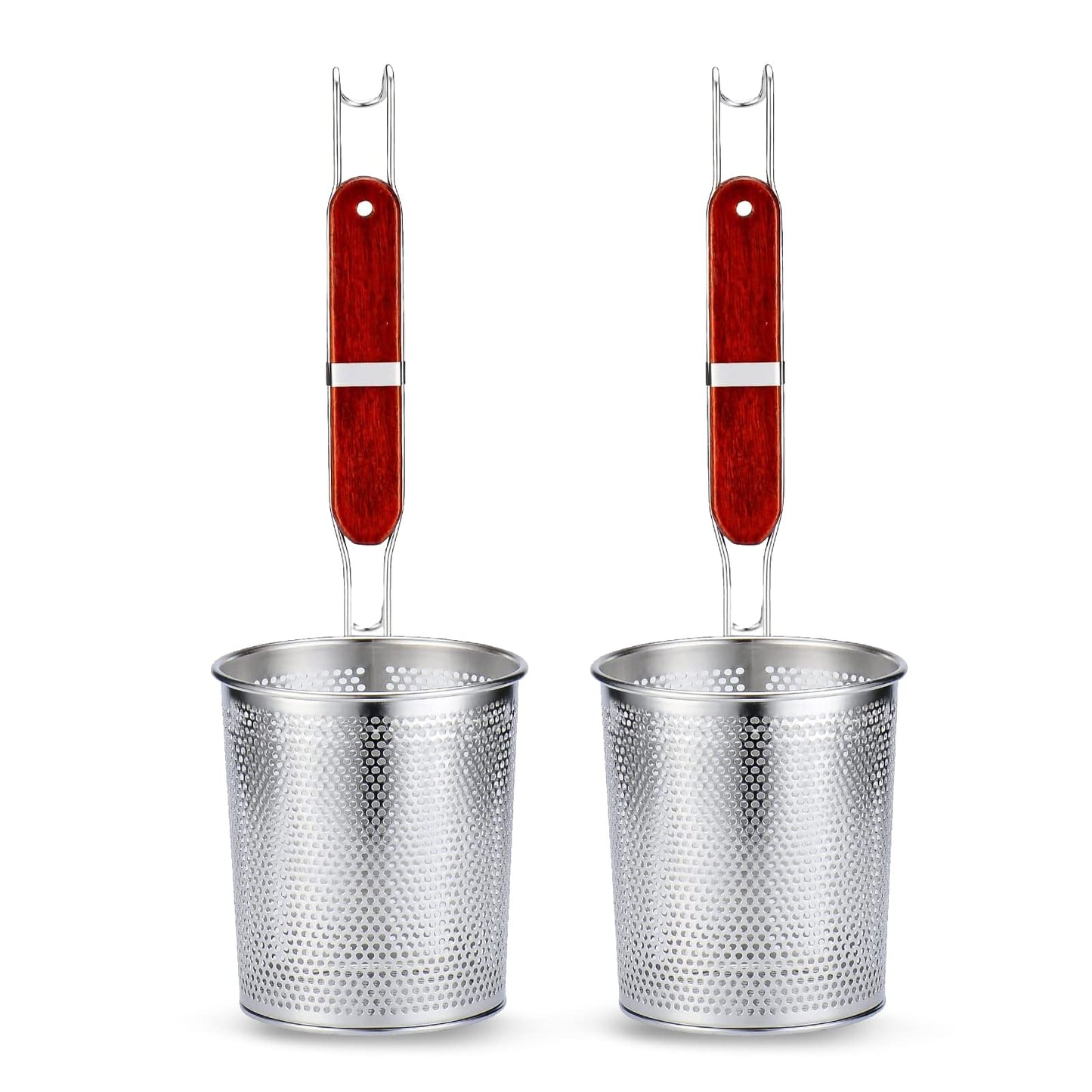 TENTA KITCHEN 2 Pieces Micro-Perforated Stainless Steel Pasta Strainer With handle,Food Dumpling Noodle Strainer,Straining Noodles Pasta Basket (Dia 4.7inch,12cm)