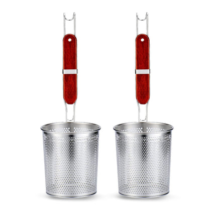 TENTA KITCHEN 2 Pieces Micro-Perforated Stainless Steel Pasta Strainer With handle,Food Dumpling Noodle Strainer,Straining Noodles Pasta Basket (Dia 4.7inch,12cm)