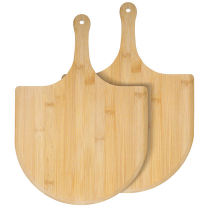 Afcabakila 2 Pcs Bamboo Pizza Paddle, 12 Inch Wooden Pizza Peel with Non-slip Handle for Oven Baking, Serving Board for Baking Homemade, Wood Cutting Board for Cheese Bread Fruit Vegetables