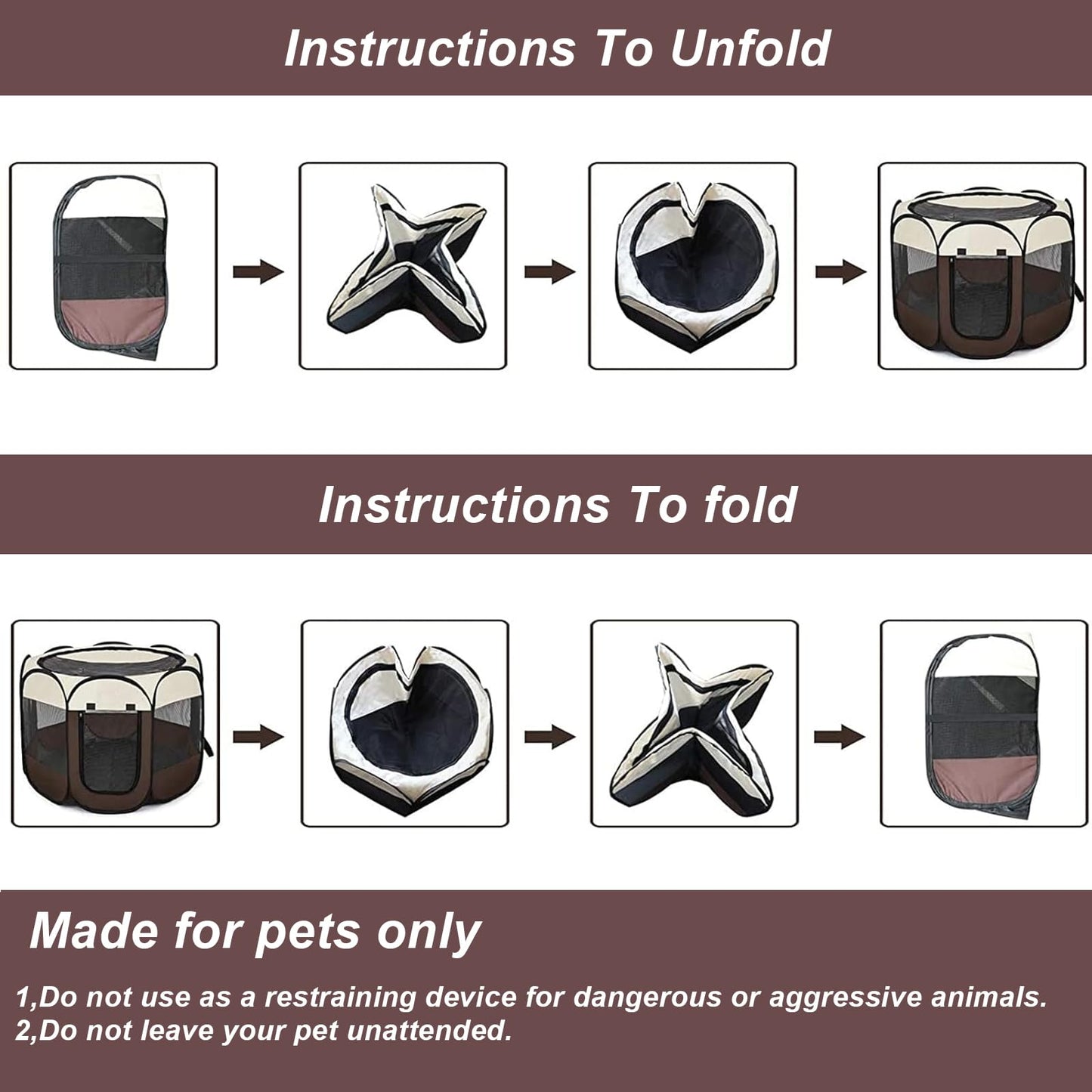 Portable Pet Playpen, 8-Panel Indoor/Outdoor Puppy Pen with Shade Cover & Travel Bag - Waterproof Dog Cat Tent Includes Collapsible Bowl